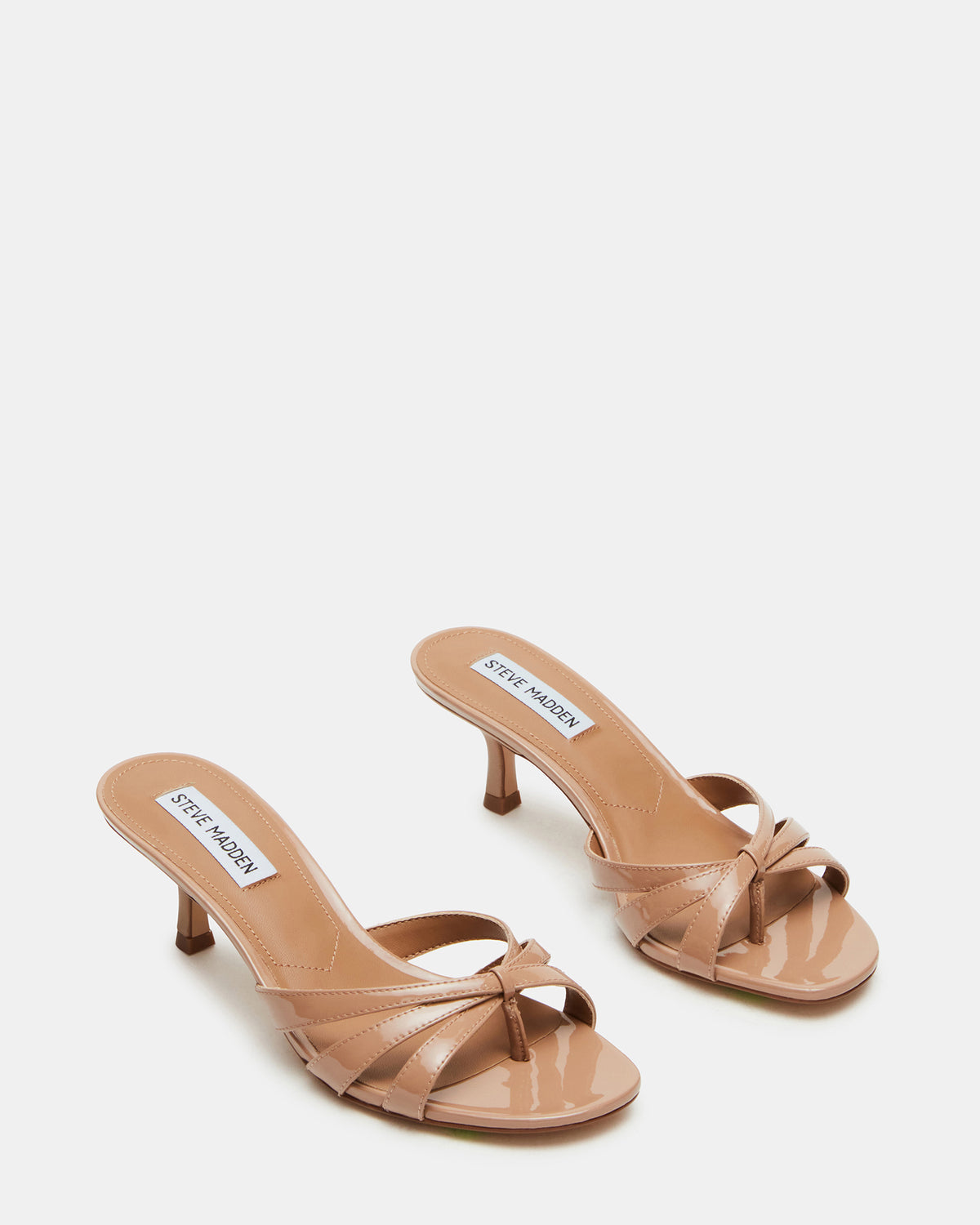 Steve Madden CARY Tan Patent Leather Square-Toe Strappy Mule Women's Heel