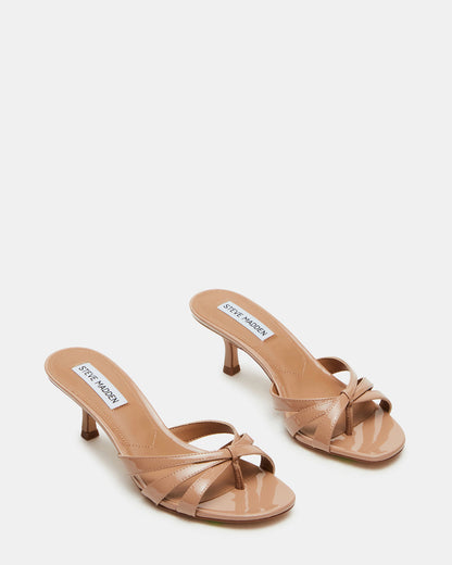 Steve Madden CARY Tan Patent Leather Square-Toe Strappy Mule Women's Heel