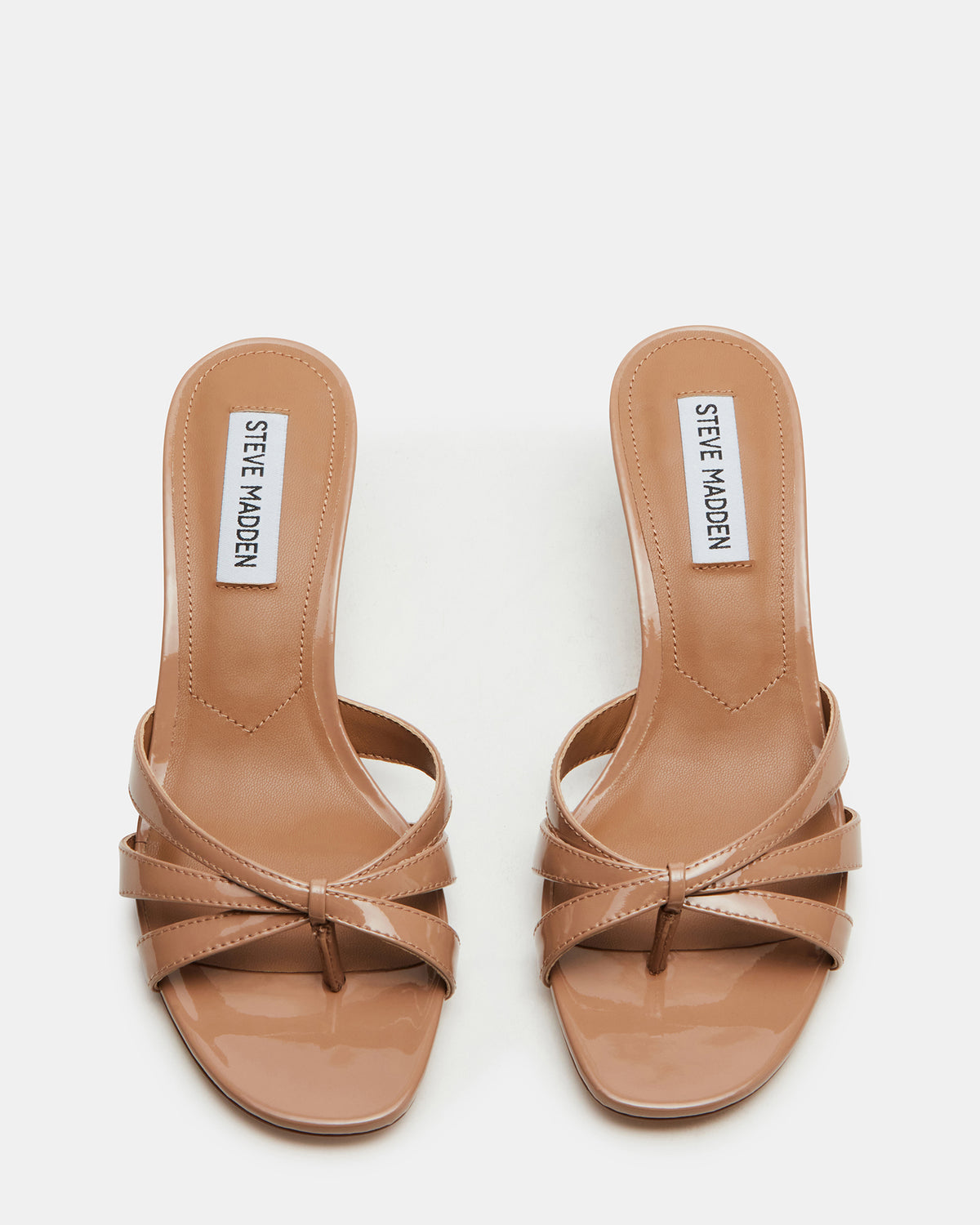 Steve Madden CARY Tan Patent Leather Square-Toe Strappy Mule Women's Heel