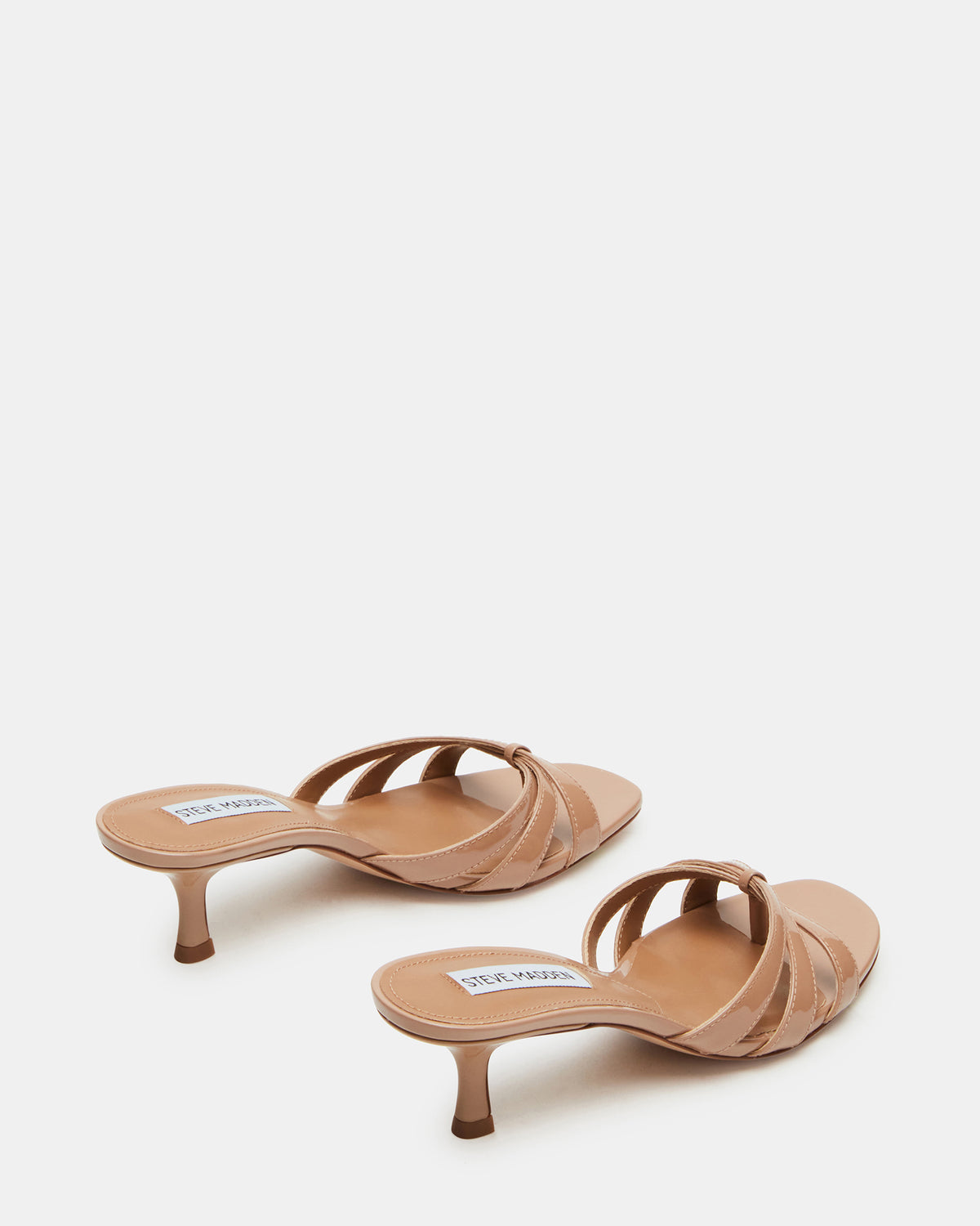 Steve Madden CARY Tan Patent Leather Square-Toe Strappy Mule Women's Heel
