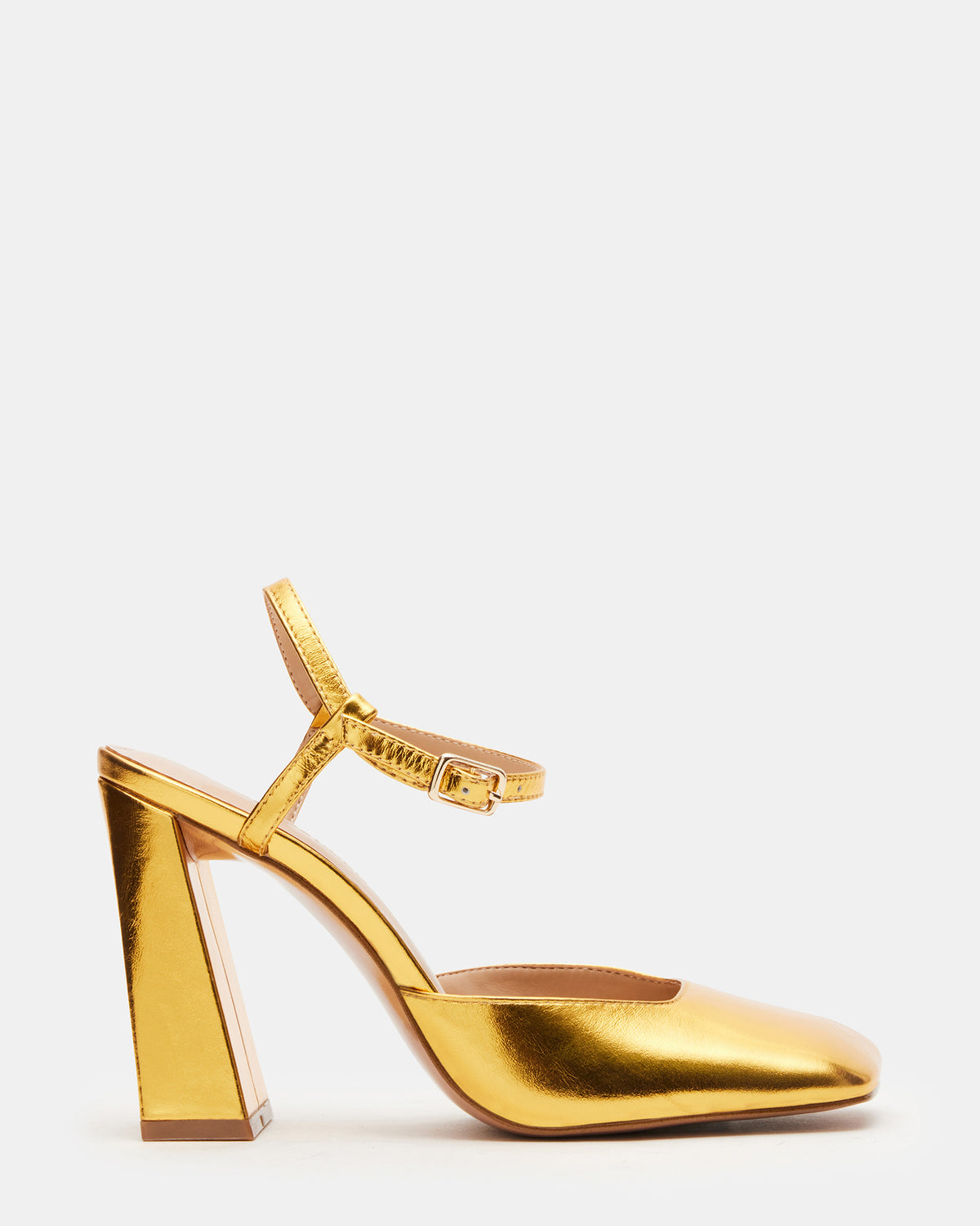 Steve Madden MOSAIC Gold Leather Square Toe Heel | Women's Heels