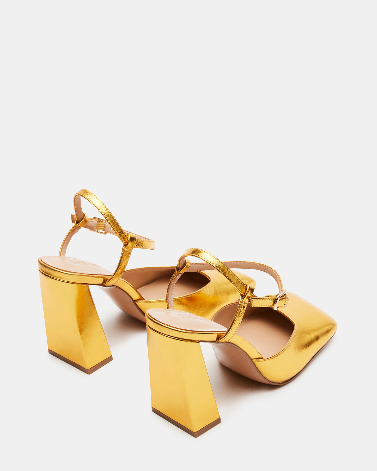Steve Madden MOSAIC Gold Leather Square Toe Heel | Women's Heels