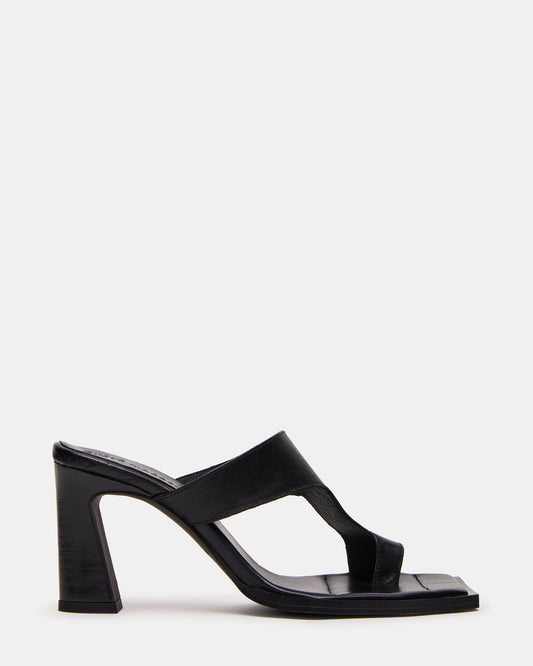 Steve Madden ALAMEDA Black Leather Square-Toe Mule Women's Heel