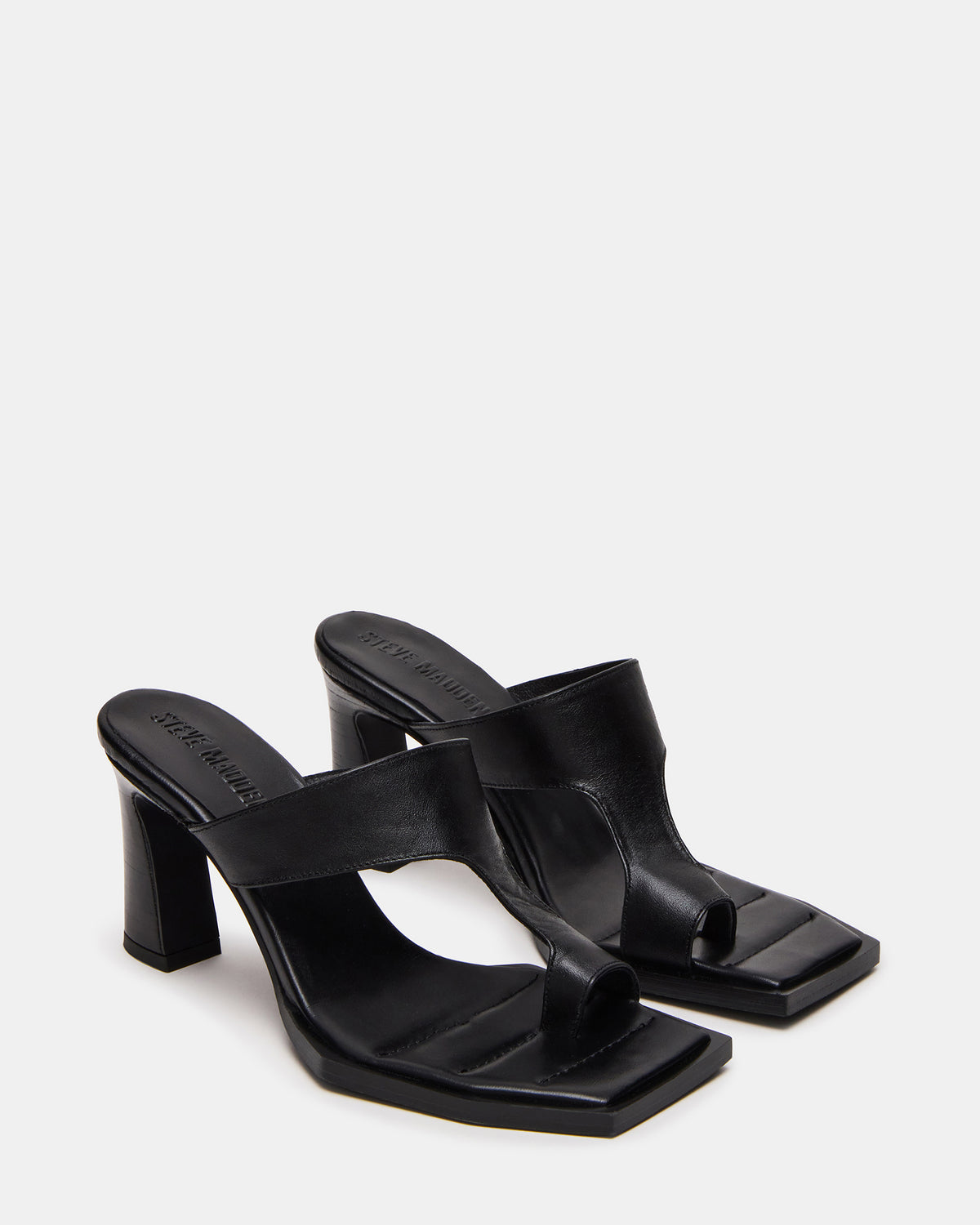 Steve Madden ALAMEDA Black Leather Square-Toe Mule Women's Heel