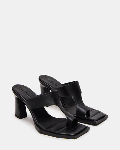 Steve Madden ALAMEDA Black Leather Square-Toe Mule Women's Heel