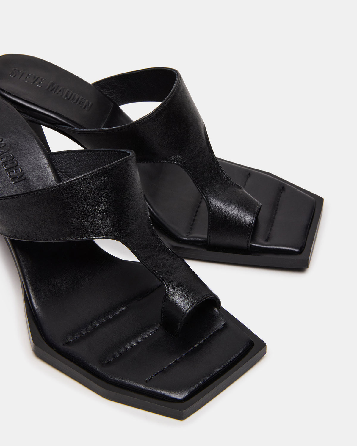 Steve Madden ALAMEDA Black Leather Square-Toe Mule Women's Heel
