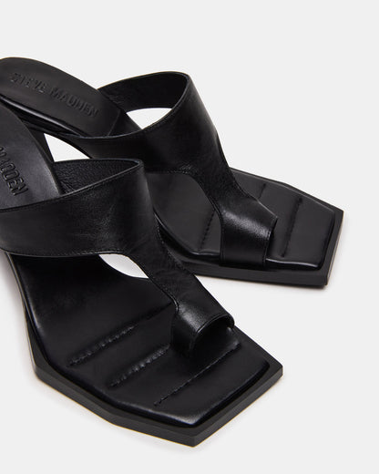 Steve Madden ALAMEDA Black Leather Square-Toe Mule Women's Heel