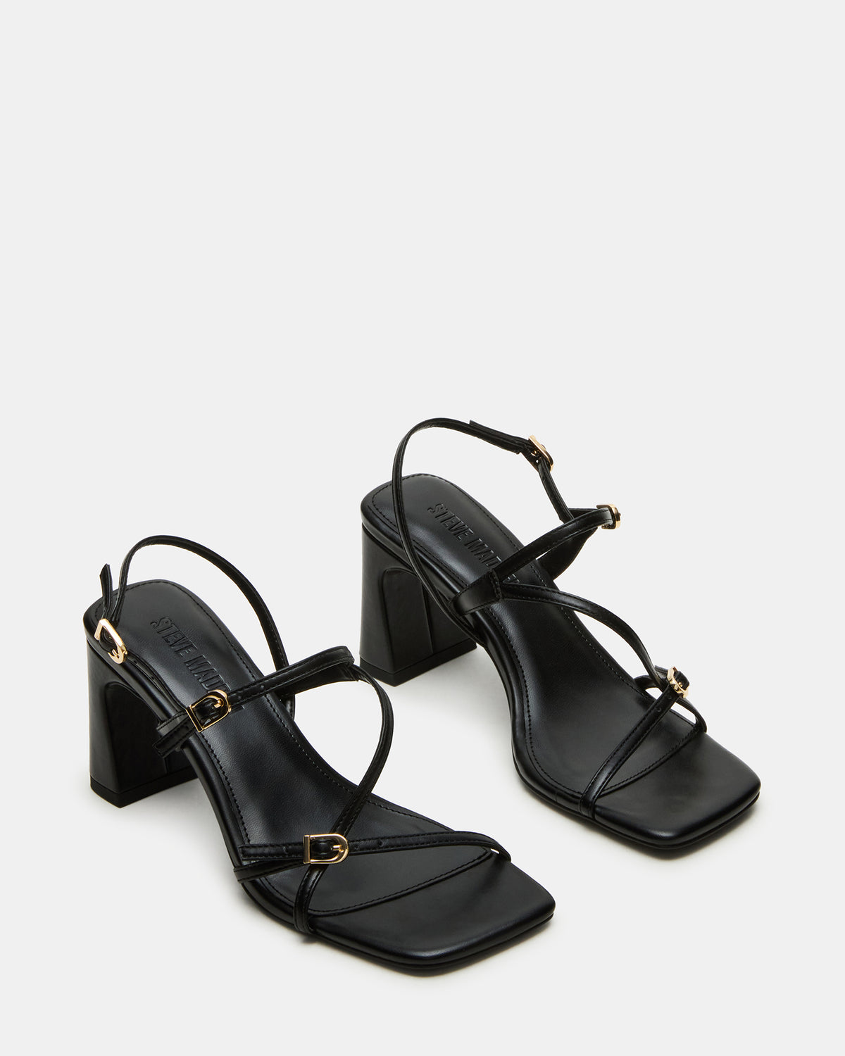 Steve Madden VANTAGE Black Women's Square-Toe Strappy Slingback Heel