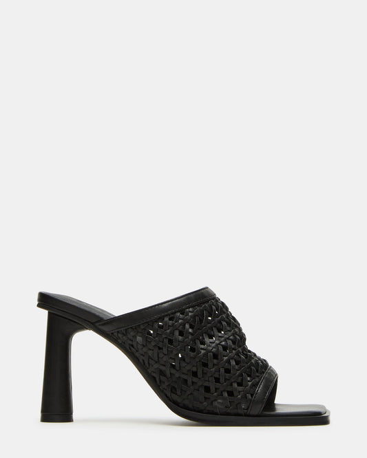 Steve Madden FRESCA Black Woven Square-Toe Mule Women's Heel