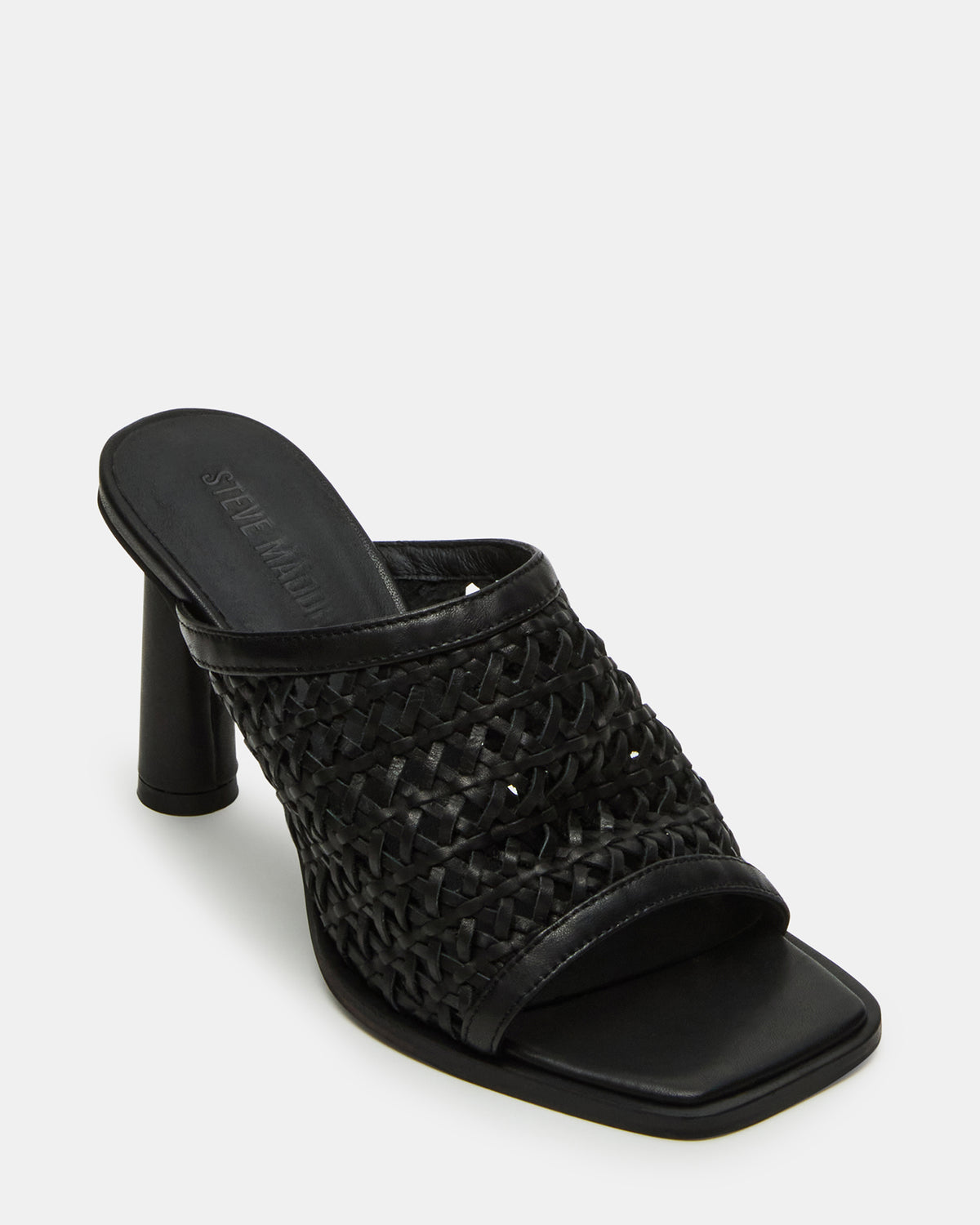 Steve Madden FRESCA Black Woven Square-Toe Mule Women's Heel