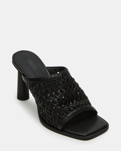 Steve Madden FRESCA Black Woven Square-Toe Mule Women's Heel