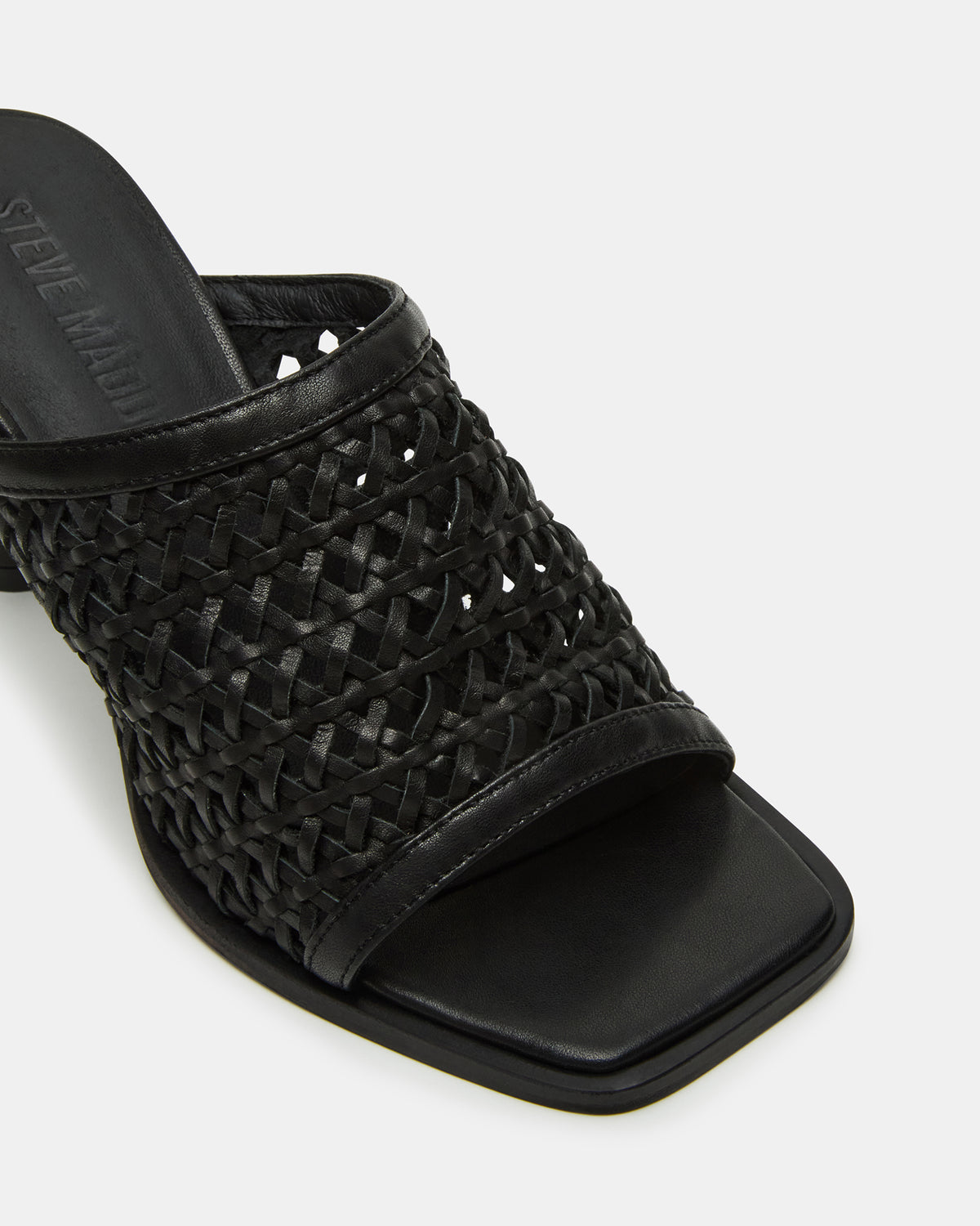 Steve Madden FRESCA Black Woven Square-Toe Mule Women's Heel