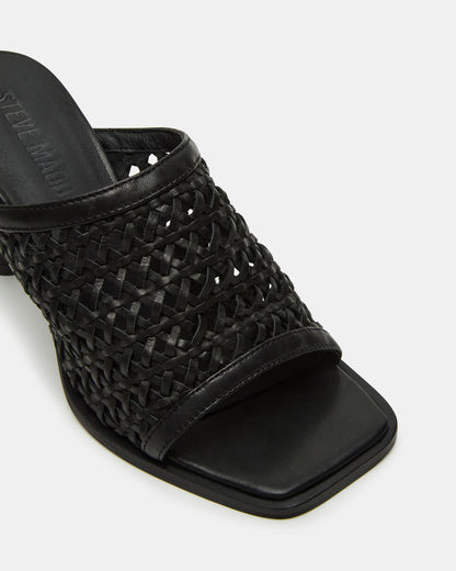 Steve Madden FRESCA Black Woven Square-Toe Mule Women's Heel