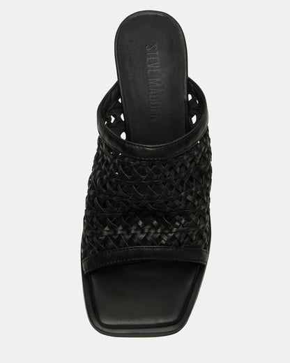 Steve Madden FRESCA Black Woven Square-Toe Mule Women's Heel