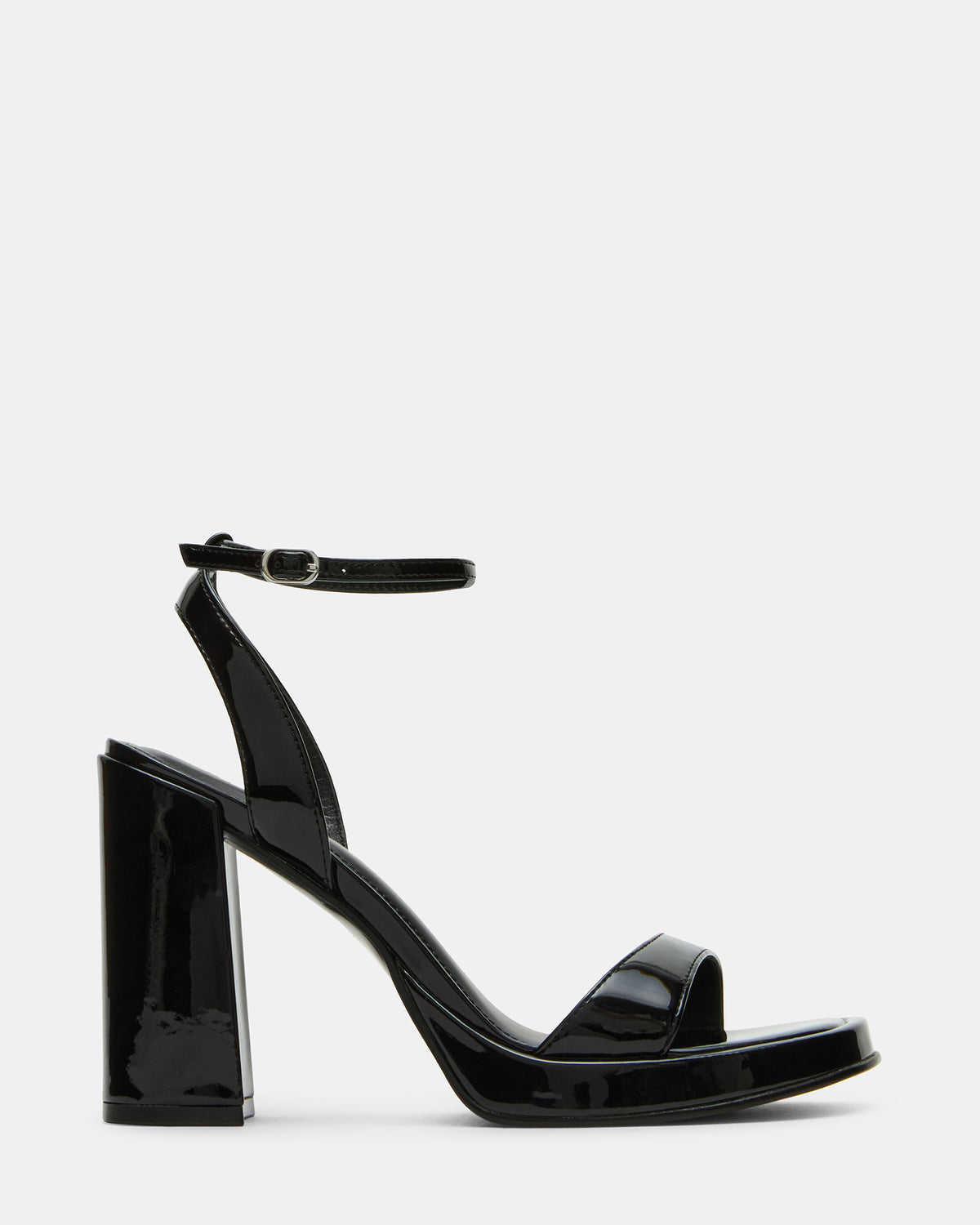 Steve Madden SULLIVAN Black Patent Square-Toe Strappy Heel | Women's Heels