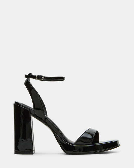 Steve Madden SULLIVAN Black Patent Square-Toe Strappy Heel | Women's Heels