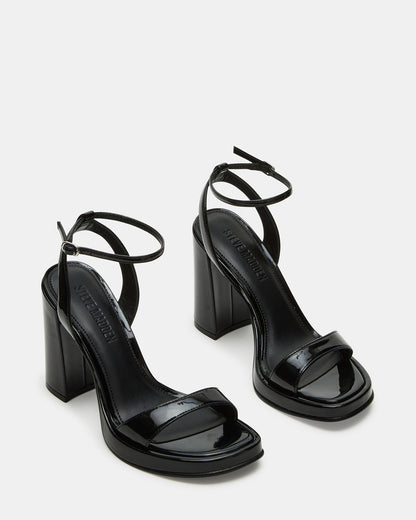 Steve Madden SULLIVAN Black Patent Square-Toe Strappy Heel | Women's Heels