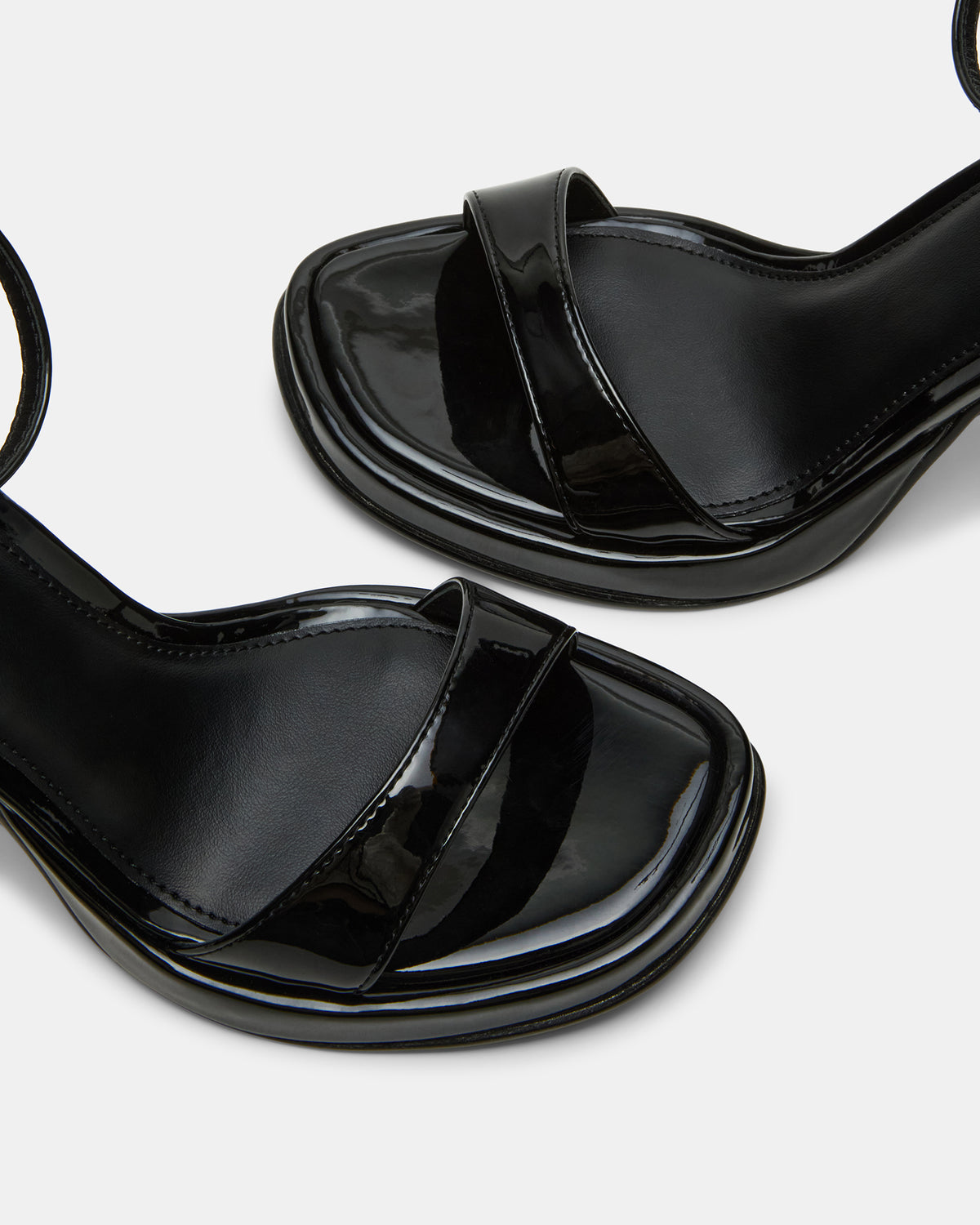 Steve Madden SULLIVAN Black Patent Square-Toe Strappy Heel | Women's Heels