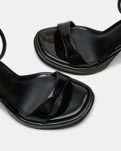 Steve Madden SULLIVAN Black Patent Square-Toe Strappy Heel | Women's Heels
