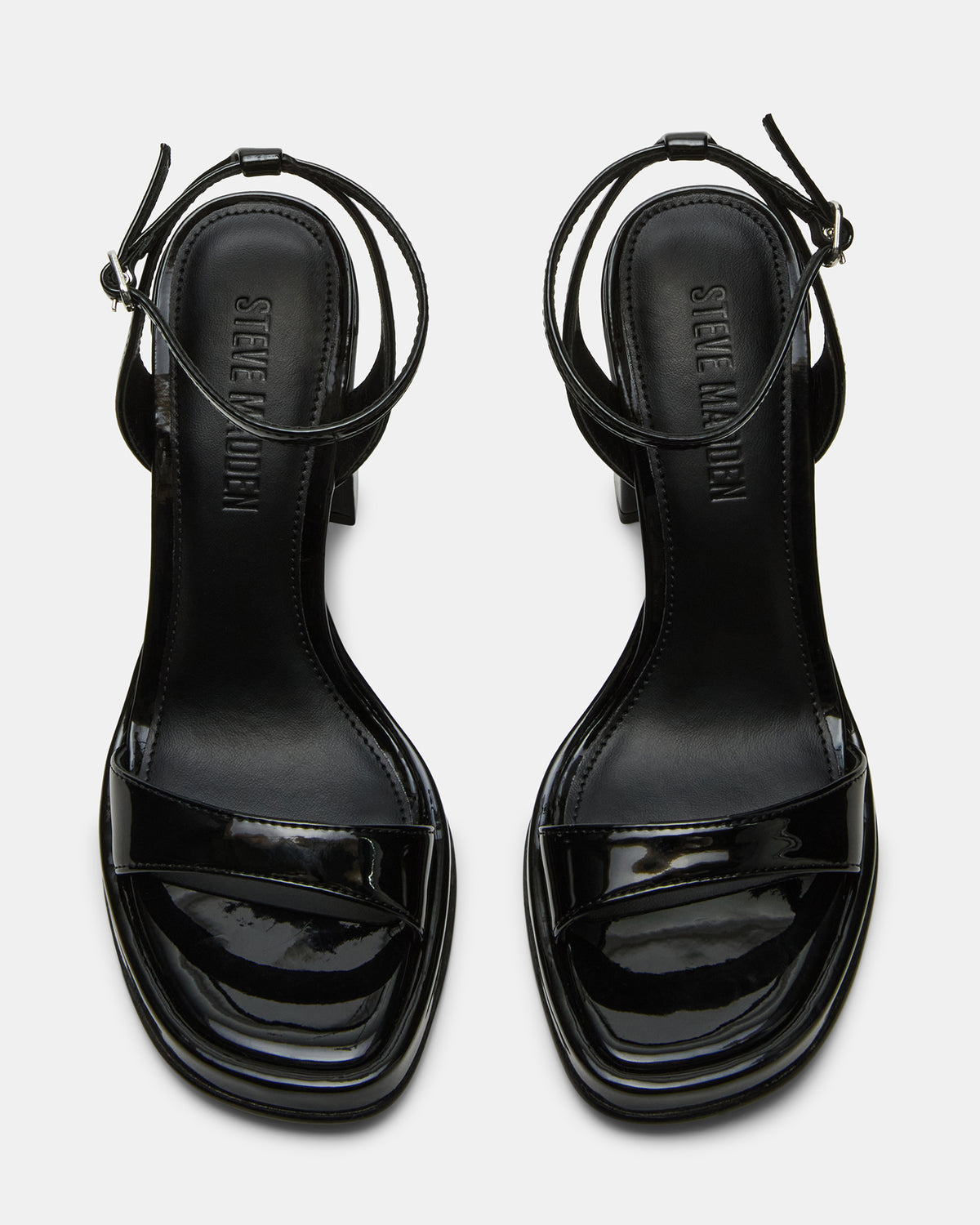 Steve Madden SULLIVAN Black Patent Square-Toe Strappy Heel | Women's Heels