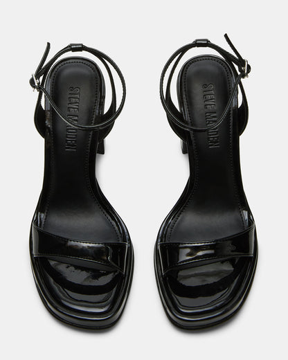 Steve Madden SULLIVAN Black Patent Square-Toe Strappy Heel | Women's Heels