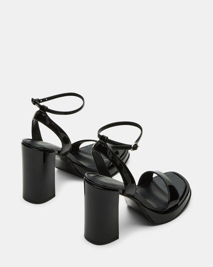 Steve Madden SULLIVAN Black Patent Square-Toe Strappy Heel | Women's Heels