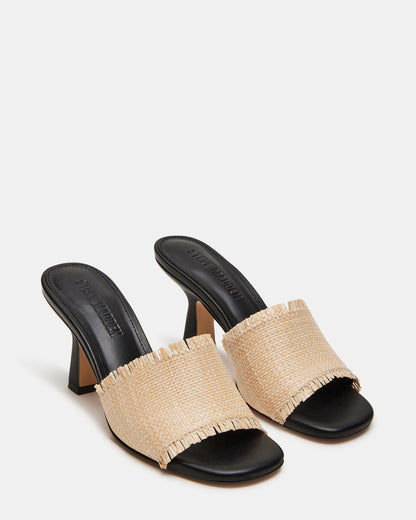 Steve Madden CRESCENT Raffia Square Toe Mule Heel | Women's Heels