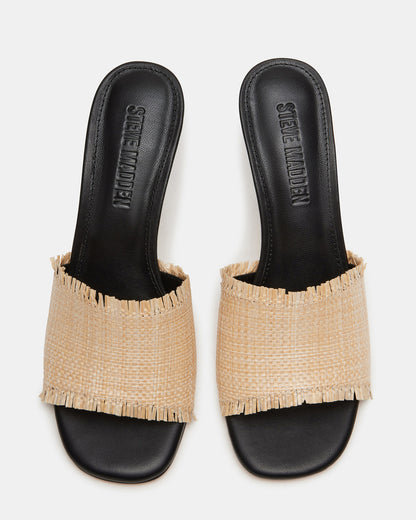 Steve Madden CRESCENT Raffia Square Toe Mule Heel | Women's Heels