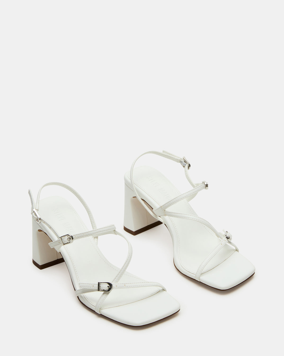 Steve Madden VANTAGE White Women's Square-Toe Strappy Slingback Heel
