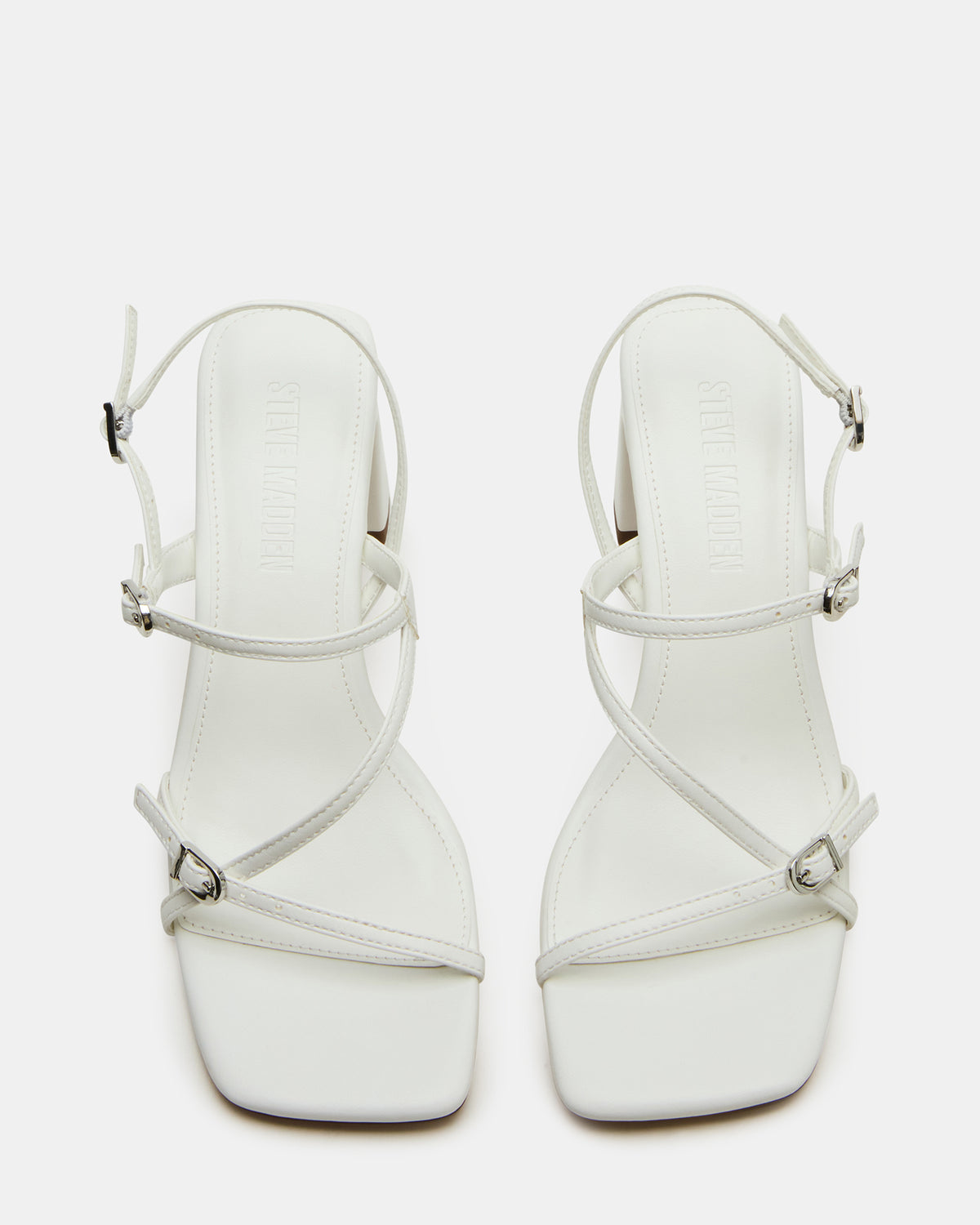 Steve Madden VANTAGE White Women's Square-Toe Strappy Slingback Heel