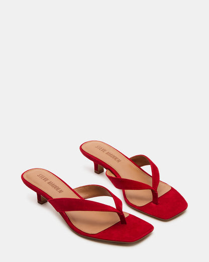 Steve Madden TRACIE Red Suede Thong Strap Women's Kitten Heel