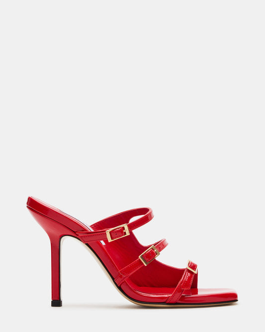 Steve Madden OPULENT Red Leather Square Toe Mule Heel | Women's Heels