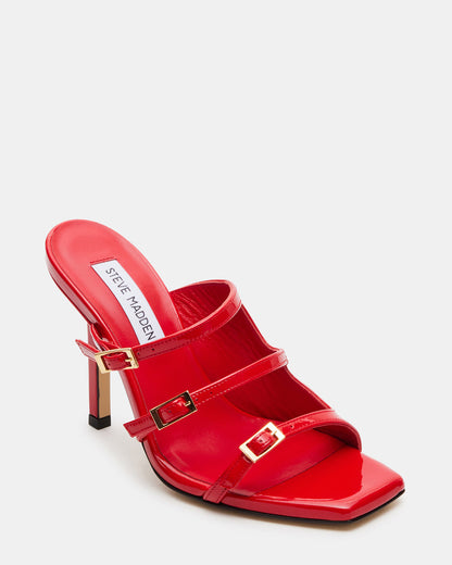 Steve Madden OPULENT Red Leather Square Toe Mule Heel | Women's Heels