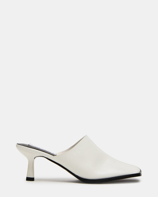 Steve Madden DEMPSEY White Leather Square-Toe Mule Women's Heel