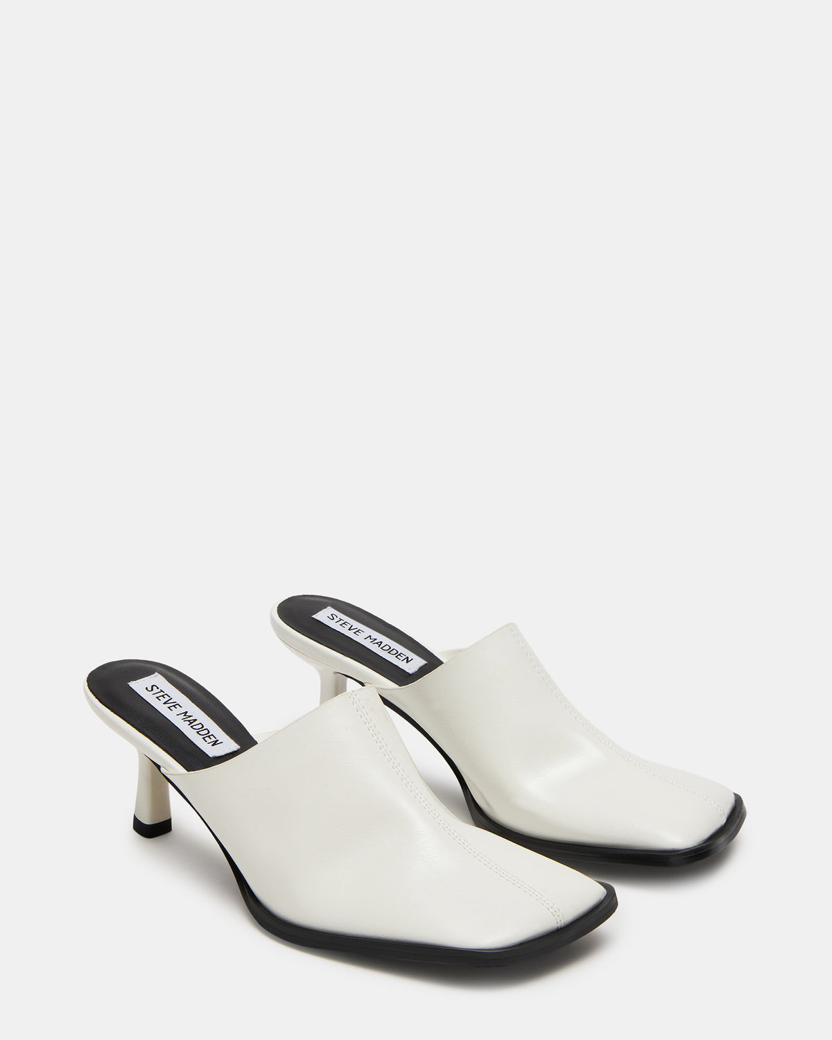 Steve Madden DEMPSEY White Leather Square-Toe Mule Women's Heel