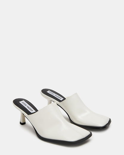 Steve Madden DEMPSEY White Leather Square-Toe Mule Women's Heel