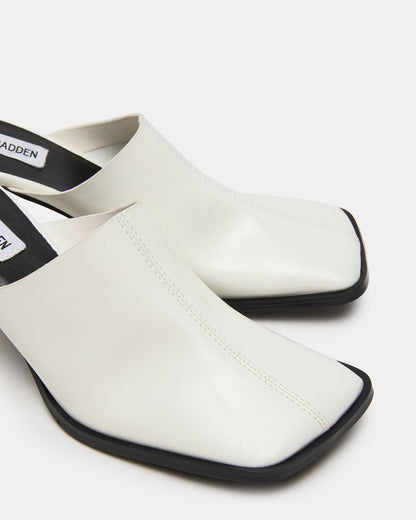 Steve Madden DEMPSEY White Leather Square-Toe Mule Women's Heel