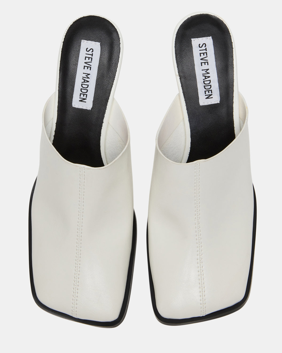 Steve Madden DEMPSEY White Leather Square-Toe Mule Women's Heel