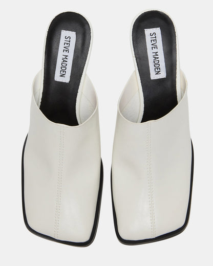 Steve Madden DEMPSEY White Leather Square-Toe Mule Women's Heel