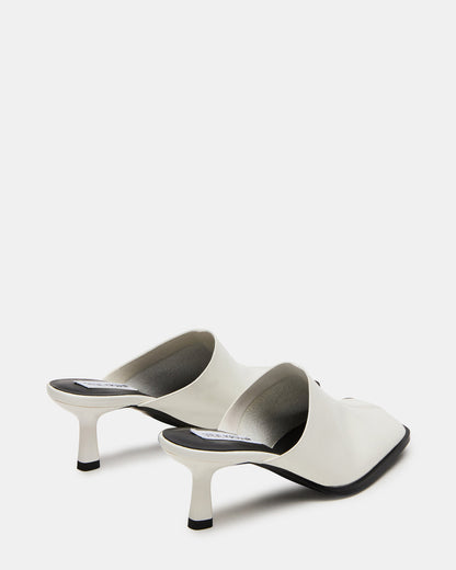 Steve Madden DEMPSEY White Leather Square-Toe Mule Women's Heel