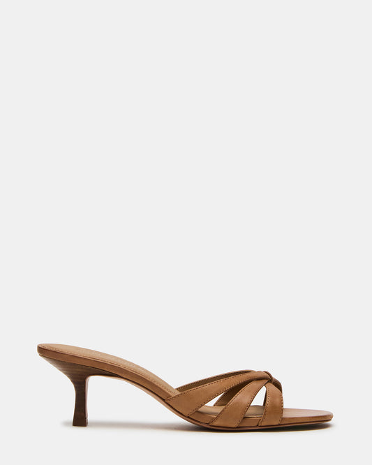 Steve Madden CARY Camel Leather Square-Toe Strappy Mule Women's Heel