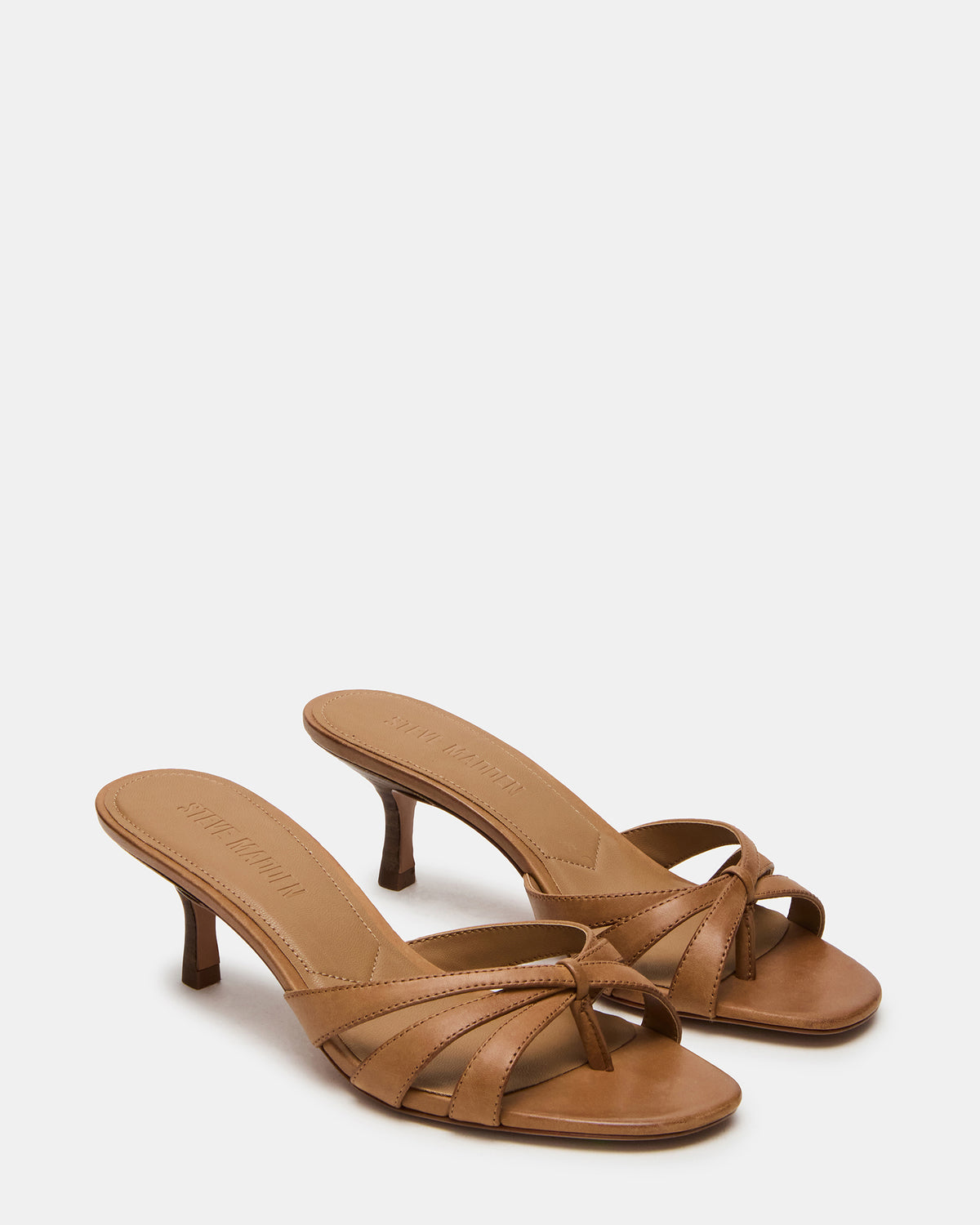 Steve Madden CARY Camel Leather Square-Toe Strappy Mule Women's Heel