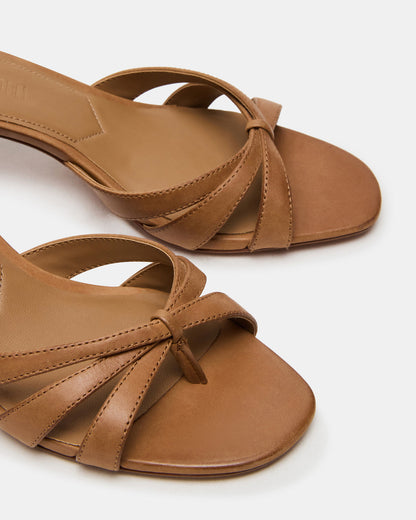 Steve Madden CARY Camel Leather Square-Toe Strappy Mule Women's Heel