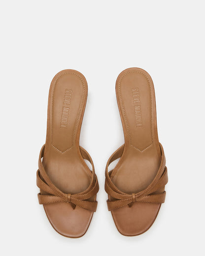 Steve Madden CARY Camel Leather Square-Toe Strappy Mule Women's Heel
