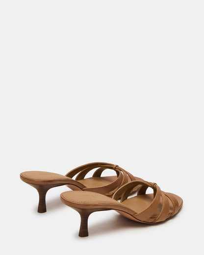 Steve Madden CARY Camel Leather Square-Toe Strappy Mule Women's Heel