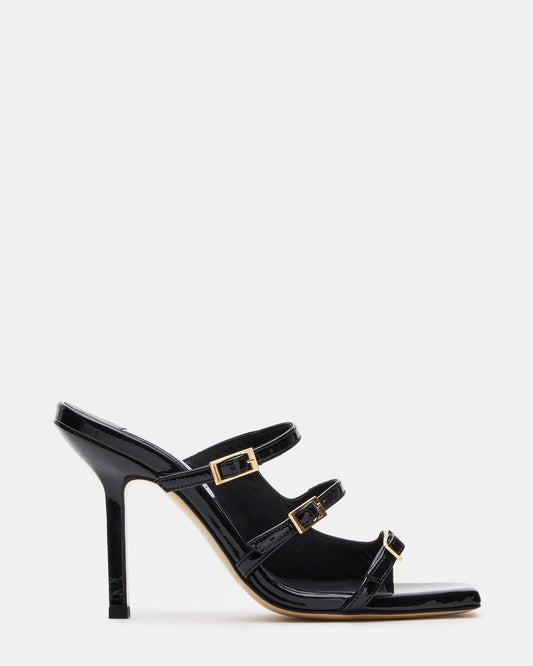 Steve Madden OPULENT Black Leather Square Toe Mule Heel | Women's Heels