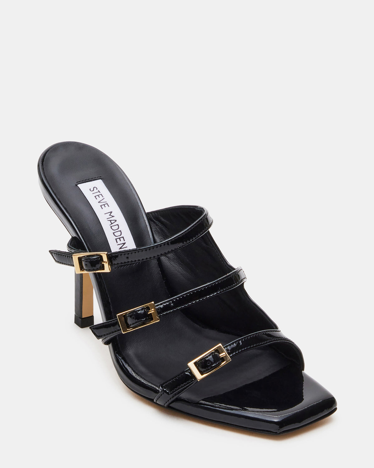Steve Madden OPULENT Black Leather Square Toe Mule Heel | Women's Heels