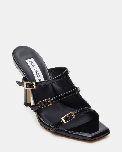 Steve Madden OPULENT Black Leather Square Toe Mule Heel | Women's Heels