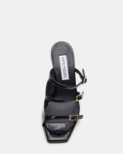 Steve Madden OPULENT Black Leather Square Toe Mule Heel | Women's Heels