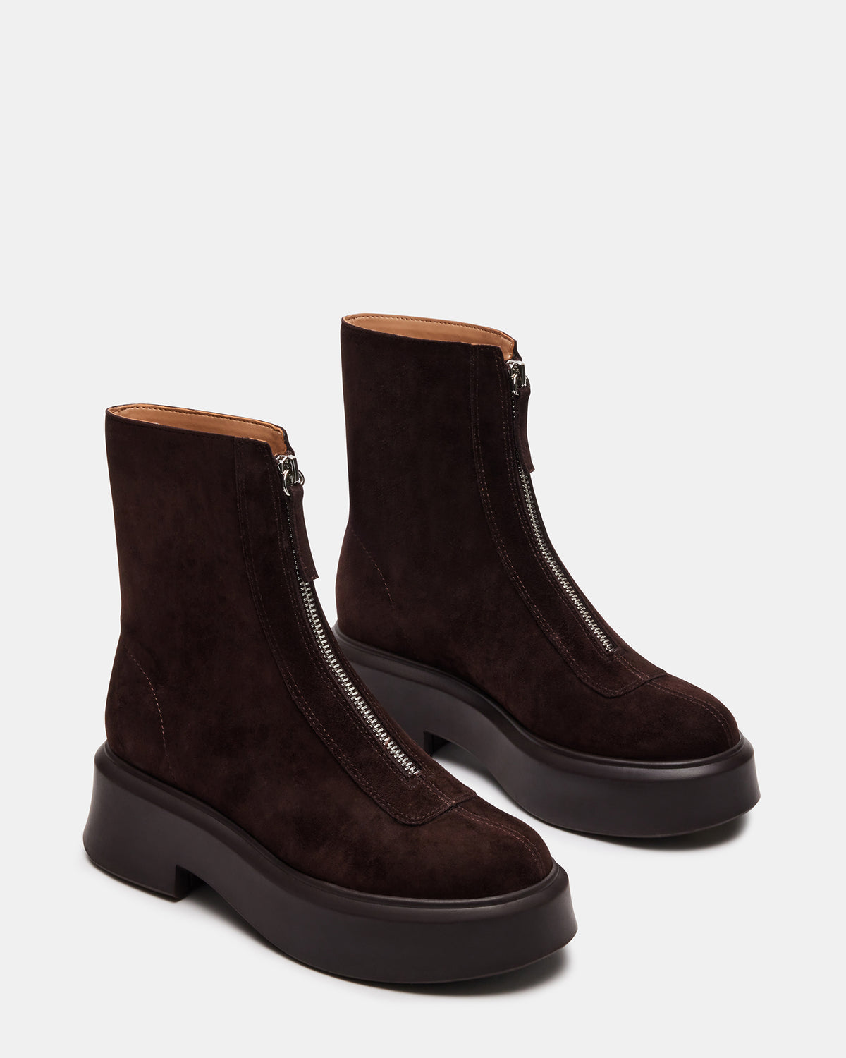 Steve Madden JONES Chocolate Brown Suede Zipper Lug Women's Ankle Boot